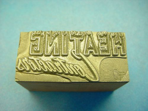 Letterpress printers block &#034;HEATING CONTRACTORS&#034; Flames,Fire,Co,Business,Furnace