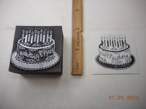 Letterpress Printing Printers Block, Happy Birthday, words on Cake w Candles