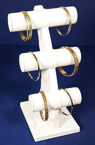 WHITE LEATHER 3 TIER BRACELET T BAR JEWELRY DISPLAY NEW