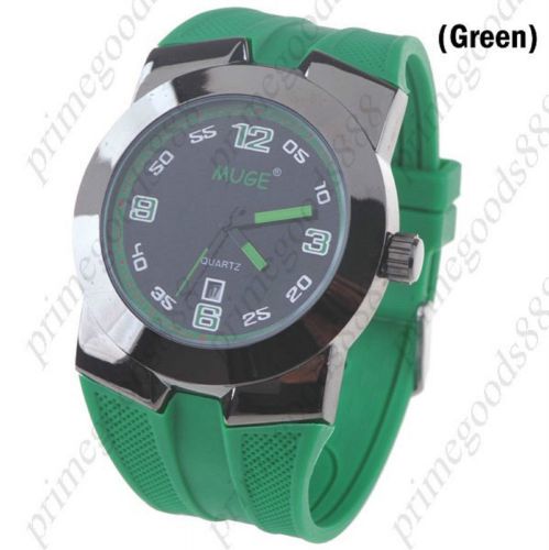 Unisex quartz wrist watch with date indicator rubber in green free shipping for sale