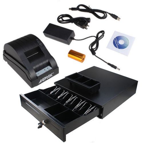 USB 58mm POS Thermal Dot Receipt Printer Set + Electronic Cash Drawer Roll Paper