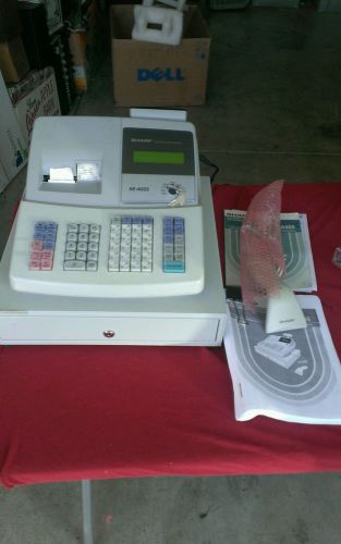 SHARP XE-A505 ELECTRONIC CASH REGISTER W/ BAR CODE SCANNER &amp; BOX &amp; KEYS