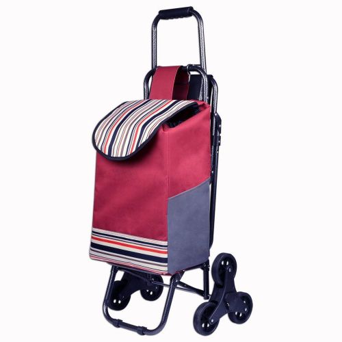 Stair climbing shopping cart folding seat pink wheel rolling bag grocery laundry for sale