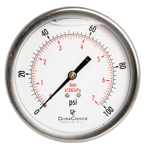 4&#034; Oil Filled Pressure Gauge - SS/Br 1/4&#034; NPT Center Back 100PSI