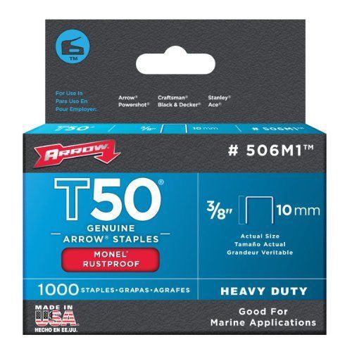 NEW Arrow Staples T50 Box 1000 - Monel 3/8 in