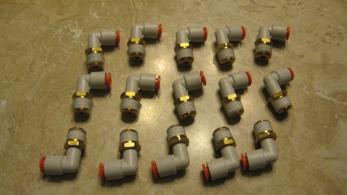 Qty of 26 SMC KQ2L07-35S, 90 Degree Fittings 1/4&#034; Tube 1/4&#034; NPT Threads. #1600AB