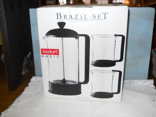 Black Brazil Coffee Maker and two Coffee Mugs Bodum Basic No. K 1558