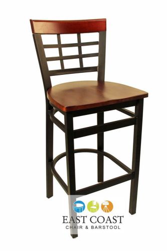 CLOSEOUT Gladiator Wood Trim Window Pane Bar Stool with Wood Seat