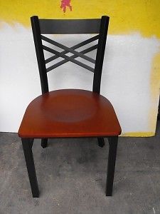 Black metal restaurant chair wood cherry seat x back for sale