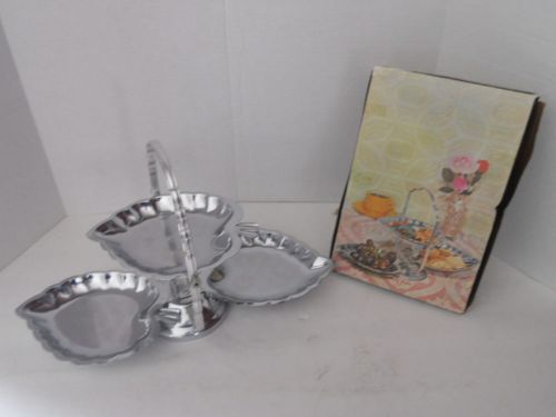 Vintage chrome 3 leaf folding dish - display for sale
