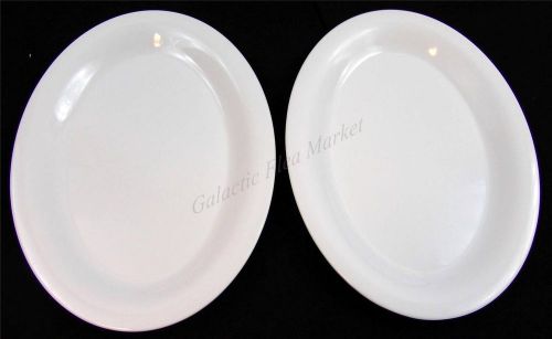 12&#034; x 9&#034; Diamond White Oval Dinner Plates GET Melamine OP-120 Pair of 2