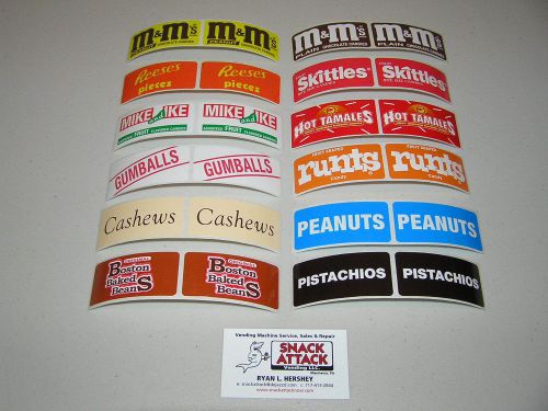 VENDSTAR 3000 VENDING MACHINE / (24) RECTANGULAR CANDY LABEL STICKERS-Free Ship!