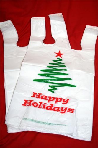 200ct &#034;HAPPY HOLIDAYS&#034; Plastic Shopping Bags Christmas Bag