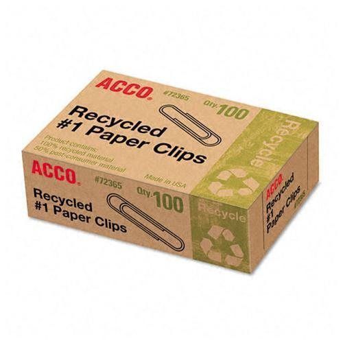 Acco recycled paper clips, #1 size,box of 100 (72365)-made in u.s.a, us shipper! for sale