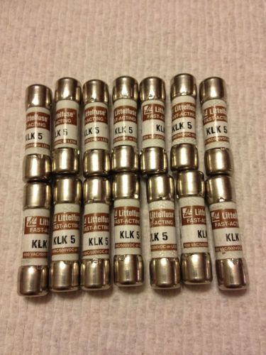 Lot of (14) - littelfuse klk 5, klk-005, 5 amps, 600 volts ac midget fuse for sale