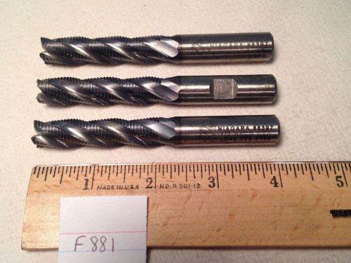 3 RESHARPENED NIAGARA ROUGHING ENDMILLS. 1/2&#034; SHANK. 4 FLUTE. HS COBALT.  {F881}