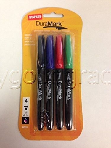 Duramark permanent markers, assorted colors, fine, pack of 4 for sale