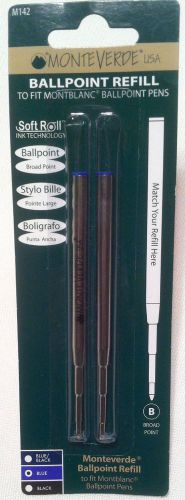 Monteverde Ballpoint Set of 2 Pen Refill Fits MontBlanc, Blue, Broad Point M142
