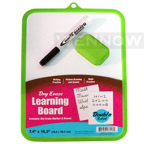 Green 7.4” X 10.3” Double Sided Dry Erase Learning Board with Marker &amp; Eraser
