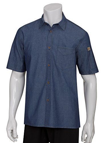 Chef works sks002-ibl-xl detroit short-sleeve denim shirt  indigo blue for sale