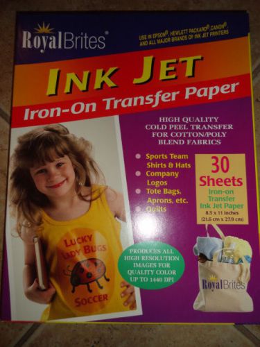 ROYAL BRITES INK JET IRON-ON TRANSFER PAPER 30 SHEETS 8.5x11 &#034;FREE SHIP&#034;