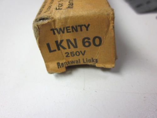 New 20 Buss LKN-60 60 Amp Super-Lag Renewable Fuse Links 250V or less