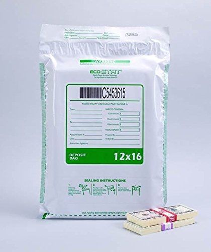 Tamper Evident Plastic Deposit/Cash Bags, 12&#034; x 16&#034; White, 100 Bags/Box.