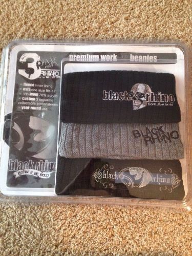 Black Rhino 3 Pak Premium Work Beanies &#034;Born 2 Be Bold&#034; NEW Fleece lining OSFA