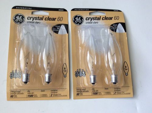 Lot Of 2, GE 90828 Decorative Bulb, Crystal Clear, 60W, Candelabra Base