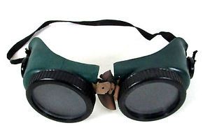 Vintage hunter green steampunk welding goggles w/ leather nose piece for sale