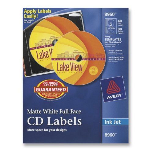 Avery cd labels white matte 40 cd labels and 80 spine labels (8960) for sale