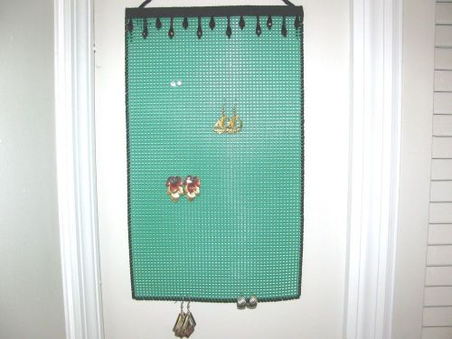 * Hanging Earring Holder EMERALD GREEN with BLACK beads Longer