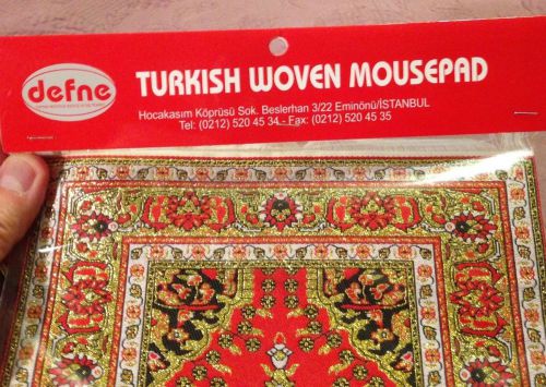 New Miniature Turkish Gold and Red Rug Mousepad from Istanbul