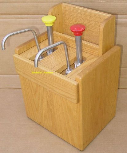 Server solid oak mustard &amp; ketchup condiment dispenser pump nsf products hotdog! for sale