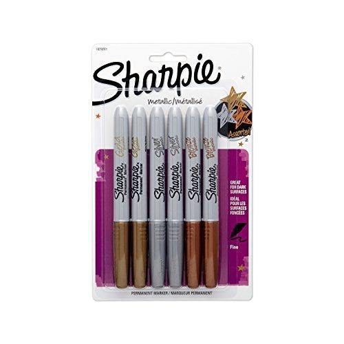 Sharpie 1829201 Metallic Fine Point Permanent Marker, Assorted Colors, 6-Pack