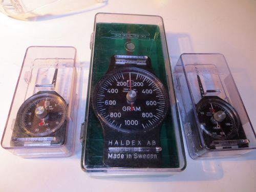 Lot of 3  - Gram Force Tension Gauges,1-20, 1-150, 100-1000 gr Halda Haldex A