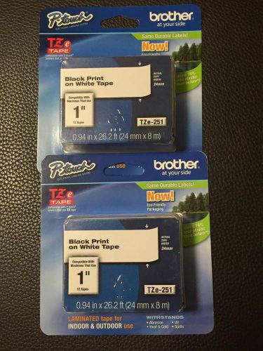 2 Genuine Brother P-Touch Tapes TZe-251 TZe251 TZ-251 TZ251 Black Print on White