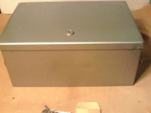 METAL FIREPROOF LOCKING BOX 14 X  9 X 6 1/2 WITH KEYS