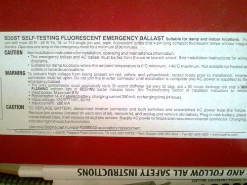 Reditest bodine flourescent emergency ballast b35st auto testing 3000 lumens for sale