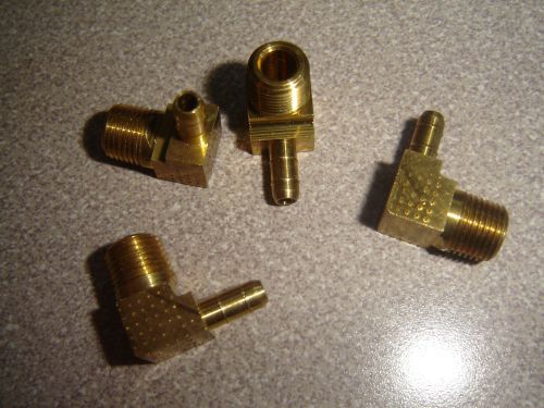 LOT of 4 PARKER 229-4-2 MALE ELBOW, TUBE TO PIPE, 1/4&#034; TUBE TO 1/8&#034; NPT, BRASS