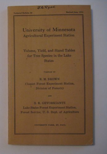 VINTAGE 1934 J.C. RYAN&#039;S TREE SPECIES VOLUME YIELD STAND TABLES LOGGING BOOK