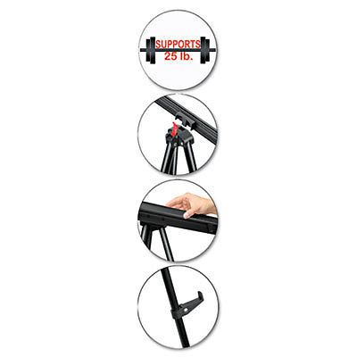 Telescoping Tripod Display Easel, Adjusts 35&#034; to 64&#034; High, Metal, Black, 1 Each