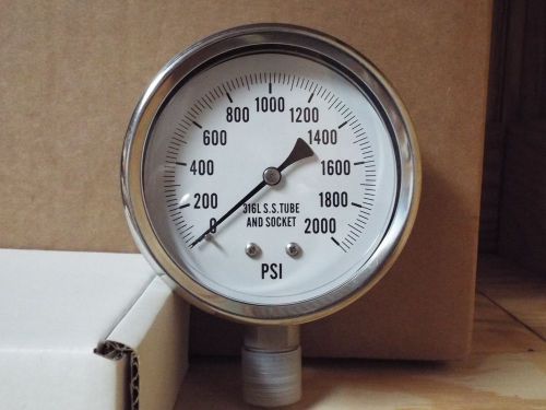 0-2000PSI 4&#034; All Stainless Lower Mount Dry But Fillable Pressure Gauge