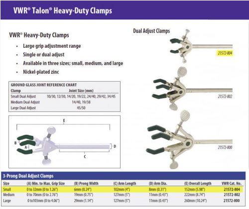 Vwr talon 3-prong dual adjustment 23mm small extension clamp, 915204, 21572-804 for sale