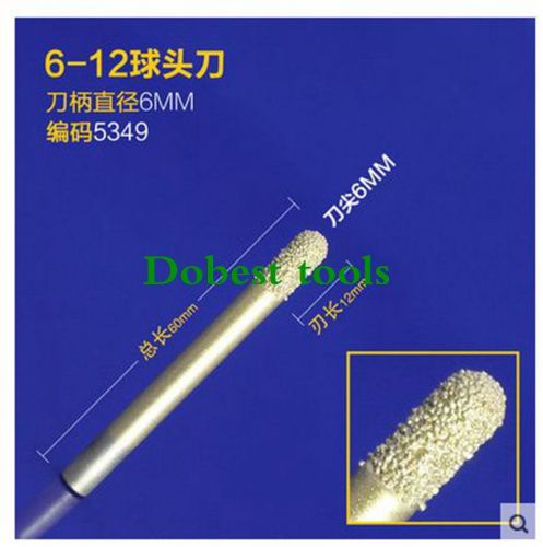 1pcs smelt ballnose stone CNC Carving Granite diamond tool Wear-resisting 6x12mm