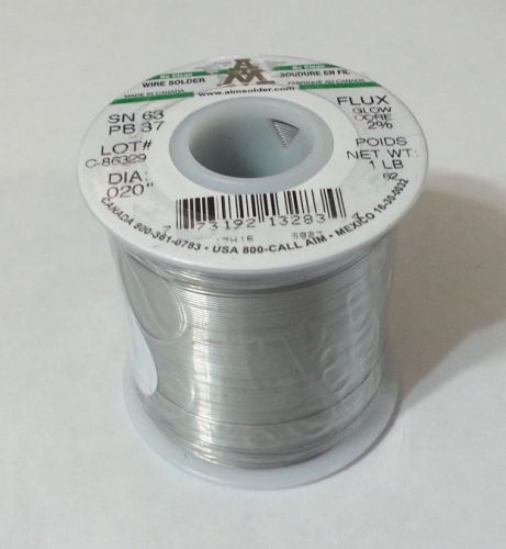 1lb Spool AIM .020&#034; 63%Tin 37%Lead Solder No Clean Glow Core 2% Flux 13283 -NEW-