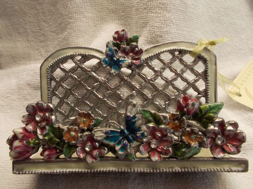 Business Card Holder Floral Enameled Paint on Metal