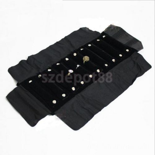 Black Velvet Jewellery Ring Roll Display Organiser 10 Snap Close Ring Bars