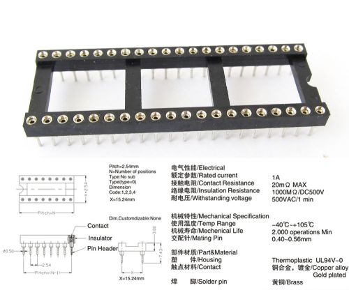 12x 40pin W15.24mm IC Socket Adapter Round Hole Wide DIP Double Row Solder Type