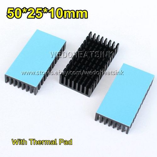 10pcs 50x25x10mm heatsink aluminum black anodize w/ pad for lm2596/lm2577/lm2587 for sale